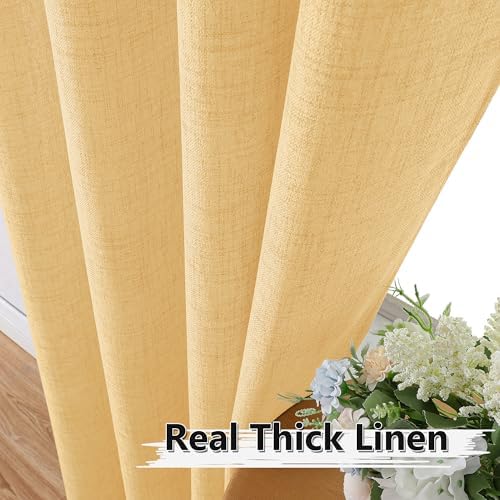 Tollpiz Linen Curtains Bedroom Rod Pocket Semi Sheer Curtain Burlap