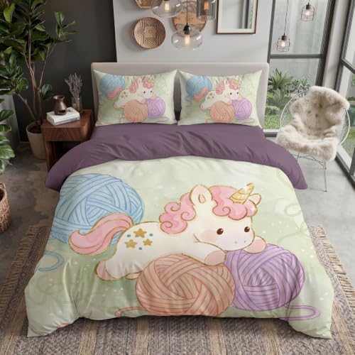Sage Green Cute Watercolor Unicorn Duvet Cover Set For Women Girls
