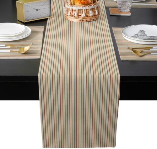 Vintage Beige Stripes Table Mats Set of 6 with Table Runner 90 Inches