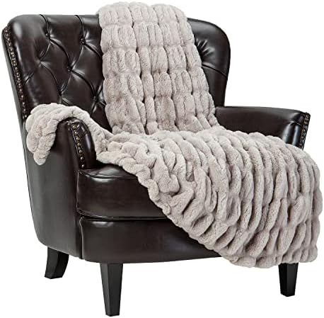 Chanasya Premium Ruched Faux Fur Throw Blanket - Luxurious, Soft