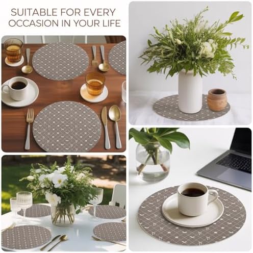 Minimalist Grey Faux Leather Placemats Set of 6, 15in, Waterproof Heat