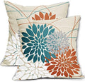 Teal Orange Pillow Covers 20x20 Dahlia Flower White Gray Elegant