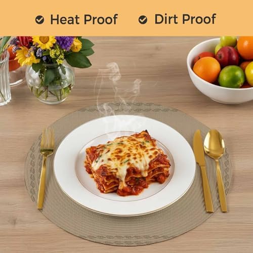 Minimalist Tan Round Braided Placemats Set of Set of 8 Heat Resistance