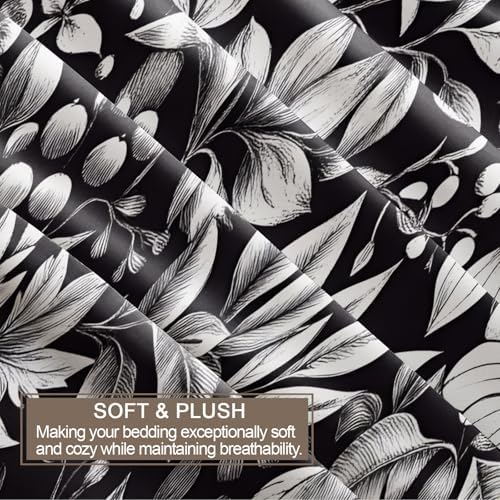 Grey Floral Bedding Duvet Cover, Botanicals Comforter Set with Zipper