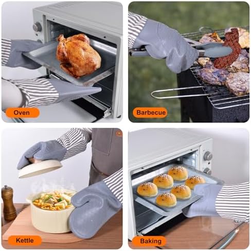 Silicone Oven Mitts, Heat Resistant Oven Gloves with Quilted Liner