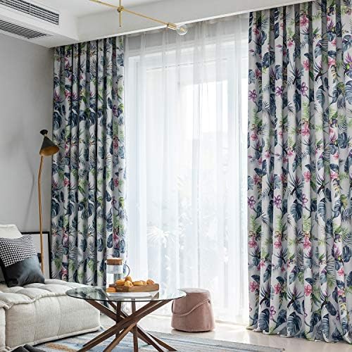 VOGOL Tropical Leaf Print Room Darkening Curtains, 52 x 63, 2 Panels