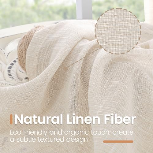 BGment Oatmeal Semi Sheer Line Curtains for Living Room 84 Inch Length