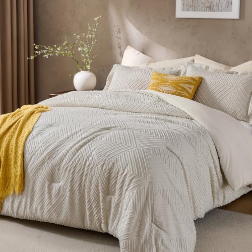 JOLLYVOGUE Twin/Twin XL Comforter Set, Boho Tufted 2PCS Bed Set, Khaki