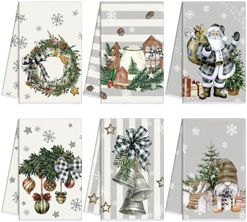Honoson 6 Pack Christmas Kitchen Towels Snowman Xmas Trees Santa Dish