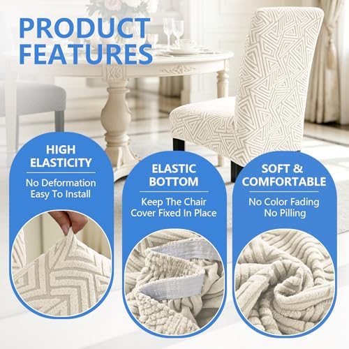 Stretch Spandex Chair Covers for Dining Chairs Set of 6, Beige