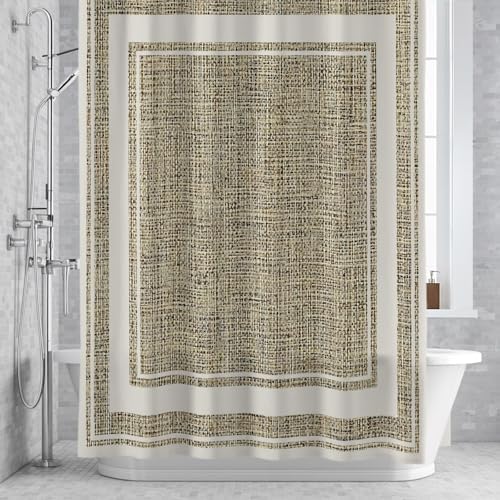 QueenKer Rustic Linen Texture Shower Curtain Brown Classic Natural