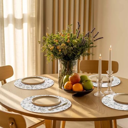 Gray Botanical Round Placemats Set of 8 Farmhouse Spring Summer Floral
