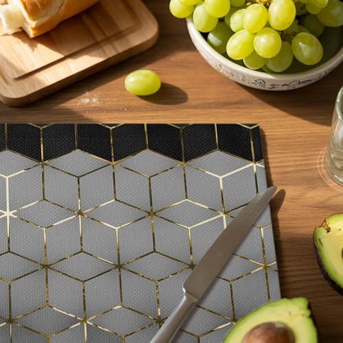 Placemats Set of 8, Gray Mottled Gradient Geometric Washable Table