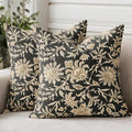 Vintage Floral Pillow Covers 18x18 Set of 2 Dark Grey Retro Botanical