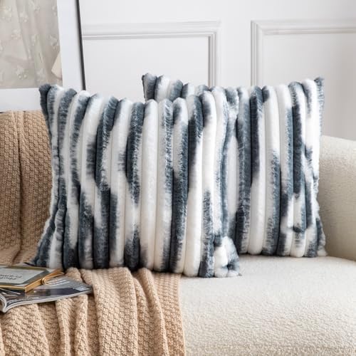 MADIZZ Set of 2 Faux Wool Plush Decorative Throw Pillow Covers 20x20