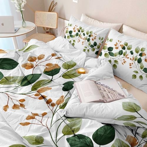 Duvet Cover Queen - Reversible Plants Leaves Branches Printing Ultra
