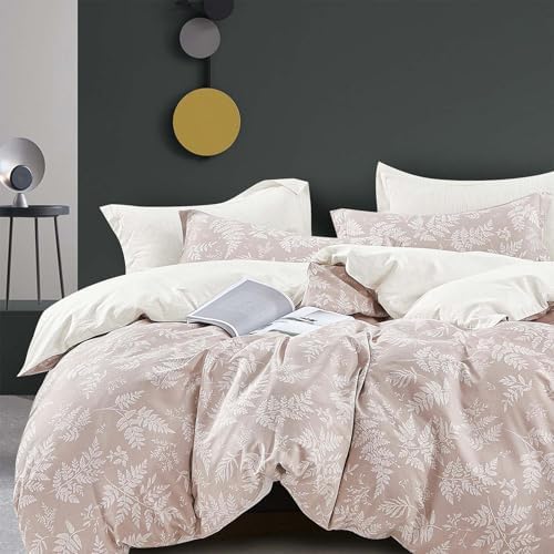 ALEISSEL 100% Natural Cotton 3pcs Queen Duvet Cover Sets - Blush Beige