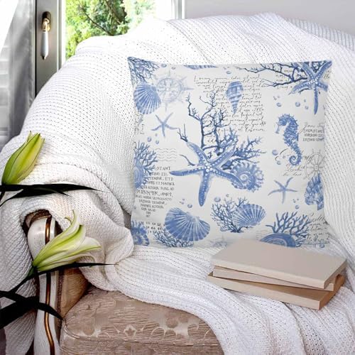 Blue Coastal Decorative Throw Pillow Cover Pack of 2, Coral Starfish