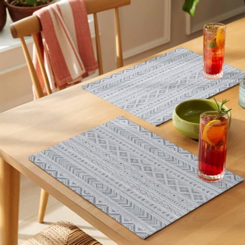 Slate Gray Boho Placemats Set of 8, Cotton Linen Fabric Place Mats