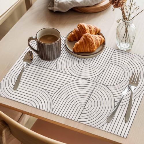 Beige Cream Boho Placemats Set of 6, Cotton Linen Fabric Place Mats