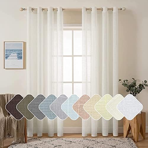 MIULEE 2 Panels Natural Linen Semi Sheer Window Curtains - Elegant