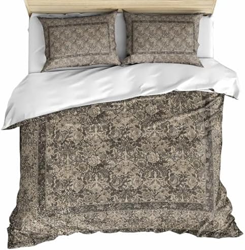 Grey Boho Bedding 3 Piece Duvet Cover Set Full Size, Vintage Ethnic
