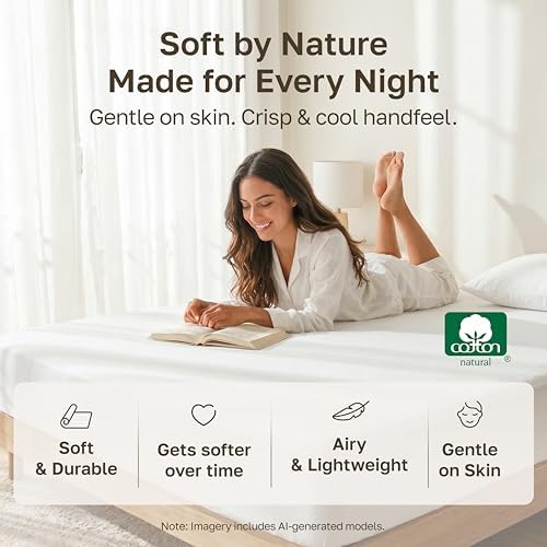 Soft Natural 100% Cotton Sateen Extra Long Twin Fitted Sheets, Bright