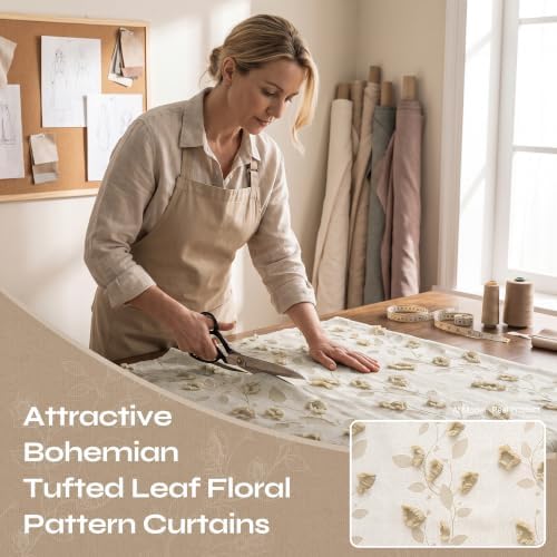 BGment Beige Floral Clip Jacquard Curtains 84 Inches for Living Room