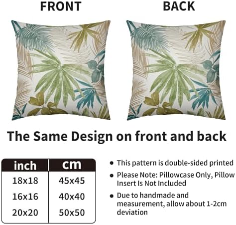 Tropical Pillow Covers 22X22 Set of 2, Green Blue Teal Brown Palm Leaf