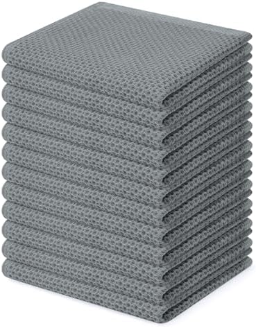 Homaxy 100% Cotton Waffle Weave Kitchen Dish Cloths 12-Pack, Grey
