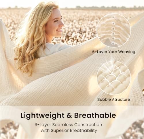 Love's cabin 100% Cotton Muslin Blanket California King, Beige