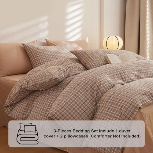 VClife Full Duvet Cover Boho-Chic Beige Brown Checkered Comforter