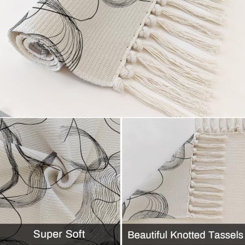 Abstract Smoky Waves Hallway Runner Rug 2'x5', Contemporary Gray White