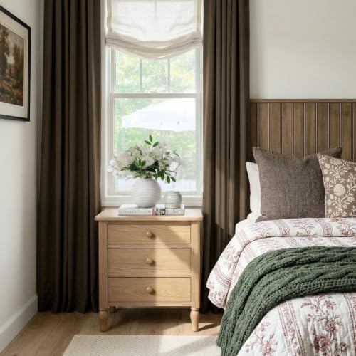 100% Blackout Linen Curtains 96 Inch Long 2 Panels Set, Dark Brown