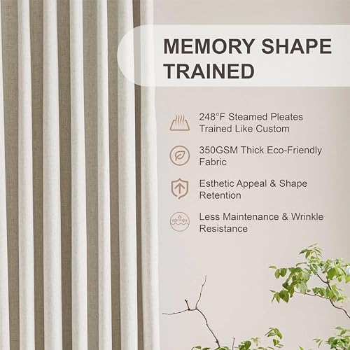 Natural Linen Full Blackout Pinch Pleated Curtains 2 Panels 40"Wx120"L