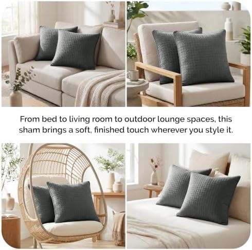 2-Piece Quilted Euro Pillow Shams 22x22 Inch Soft Microfiber Slate