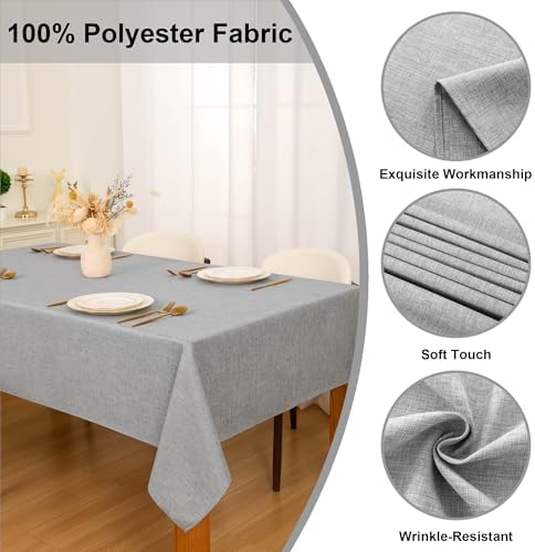 XWZO Faux Linen Tablecloth Wrinkle Resistant 52 x 70 Inch - Grey