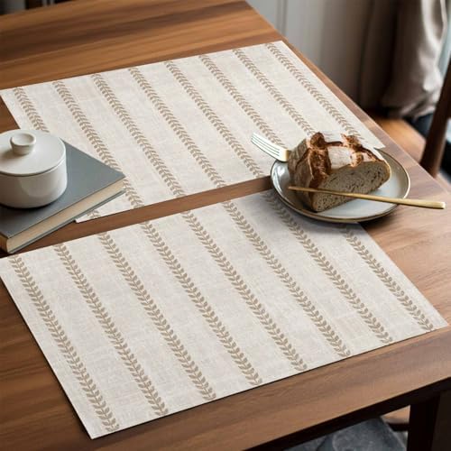 Round Placemats Set of 8 Minimalist Oatmeal Stripe Place Mats Neutral