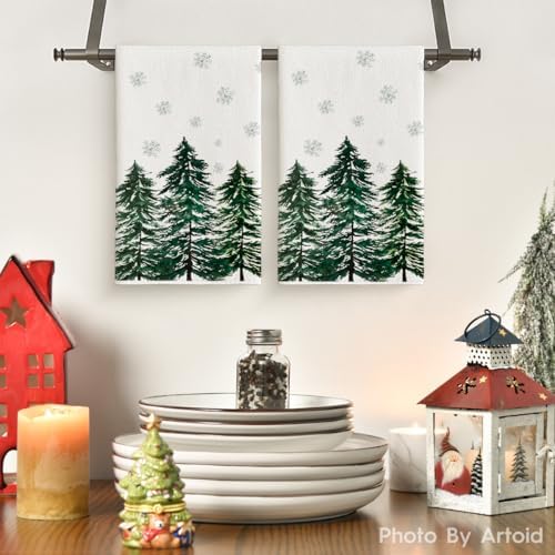 Artoid Mode Green Trees Merry Christmas Kitchen Towels Set of 2 18x26