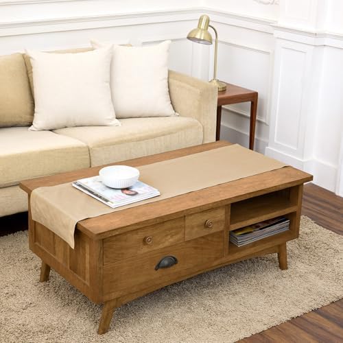 Solino Home 100% Pure Linen Dining Table Runner Beige Hemstitch, 14 x