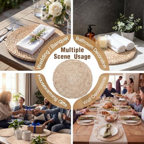 Set of 12 Round Woven Placemats Corn Husk 11.8'', Round
