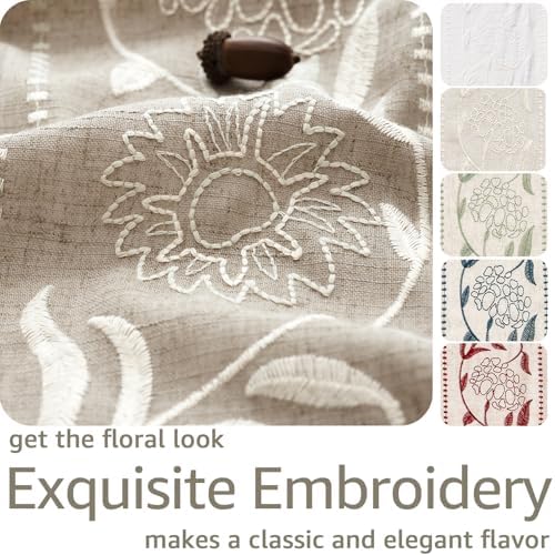 jinchan Taupe Floral Linen Curtains for Living Room 84" Back Tab 2