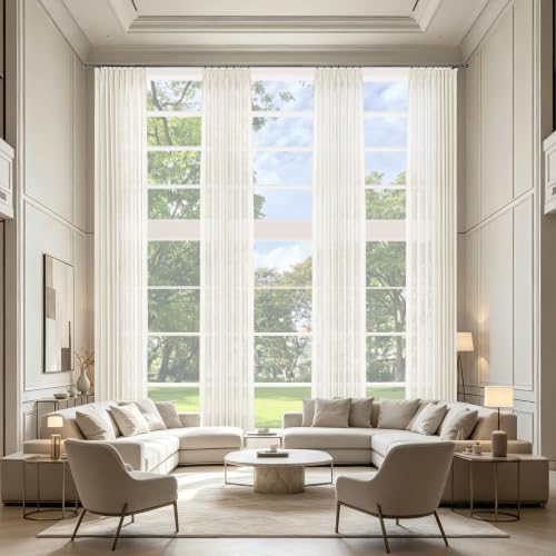 Macochico Extra Long Pinch Pleated Linen Curtains Beige, 52Wx120L, 2