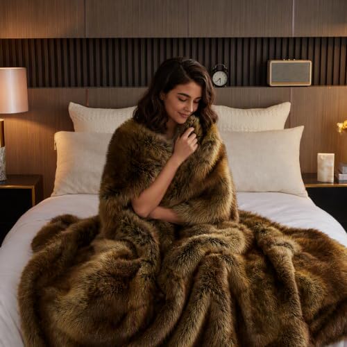 GEMBED Fluffy Faux Fur Throw Blanket - Thick Warm Blanket 60"x80"