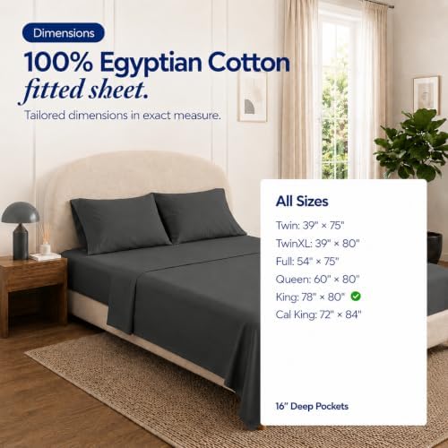 Egyptian Cotton King Fitted Sheet, Fits Upto 16" deep Pocket - Dark