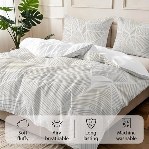 3 Pieces Bedding Set King Size, Abstract Beige Cream Soft Duvet Covers