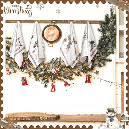 6 Pcs Christmas Dish Towels, Vintage Xmas Kitchen Towels, 16 x 24 Inch