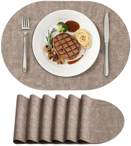 homing Heat Resistant Oval Placemats Set of 6, Light Brown