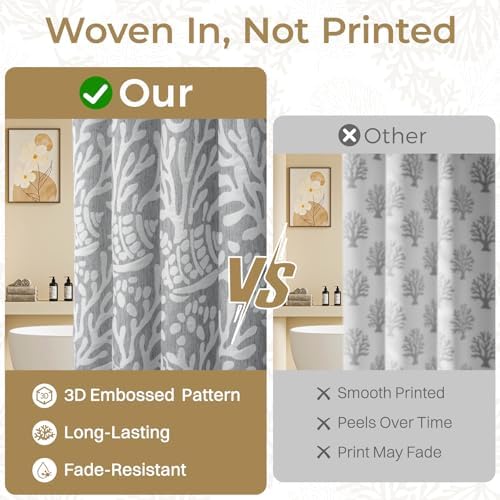 LXBNI Gray Shower Curtain for Bathroom, Embossed Textured, 72x72 Inch