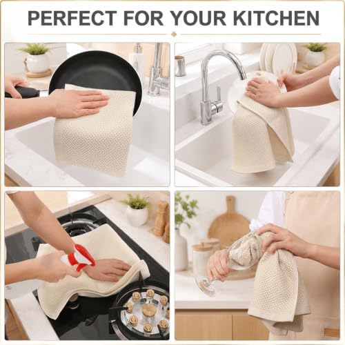 Mordimy 100% Cotton Waffle Weave Kitchen Towels 6-Pack, Beige